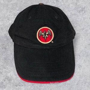 Vintage Bacardi Bat Logo Corduroy Strapback Hat Black Red Adjustable